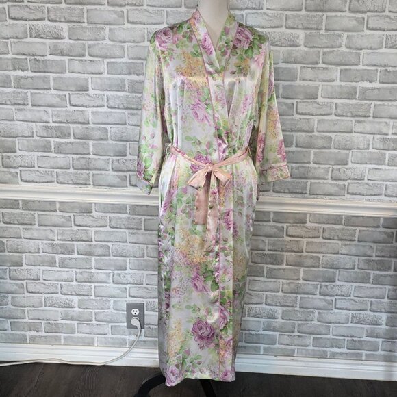 Oscar de la Renta Pink Label Floral Satin Maxi Robe Vintage Y2K Romantic S/M - Picture 8 of 9